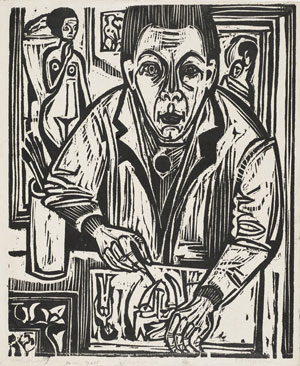 Ernst Ludwig Kirchner, Selbstporträt, holzschneidend, 1921, Privatsammlung, Kunsthalle Bremen – Der Kunstverein in Bremen